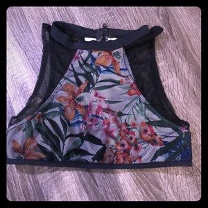 Floral/Mesh zipper fun bikini top, M